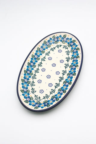 Hellblaue Blumen - Kleine Platte, oval