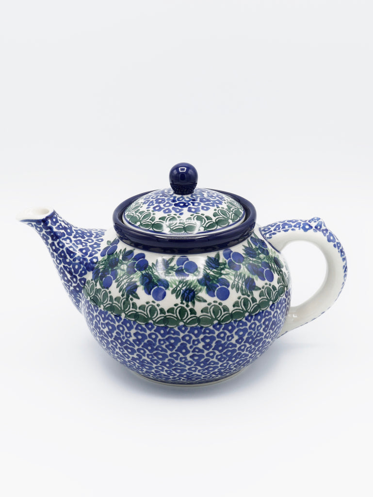 Blaubeeren und Blumen - Mittelgroße Teekanne